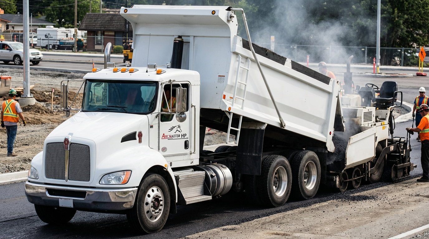 ArcMaster HP dump truck supporting asphalt work